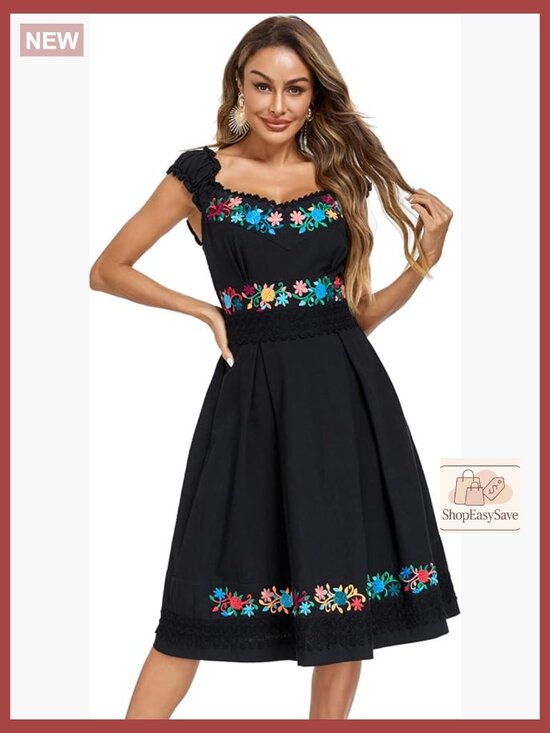 Dresses & Skirts - Embroidered Off Shoulder Peasant Dress Boho Chic Casual Cotton A-Line